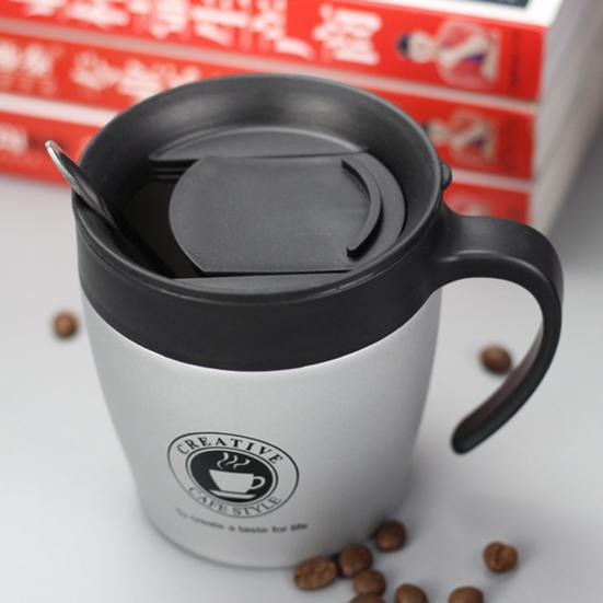 1 Set 330 ml Thermobecher mit Griff, doppelwandig, auslaufsicher, weite Öffnung, rostfrei, verbrühungshemmende Isolierflasche