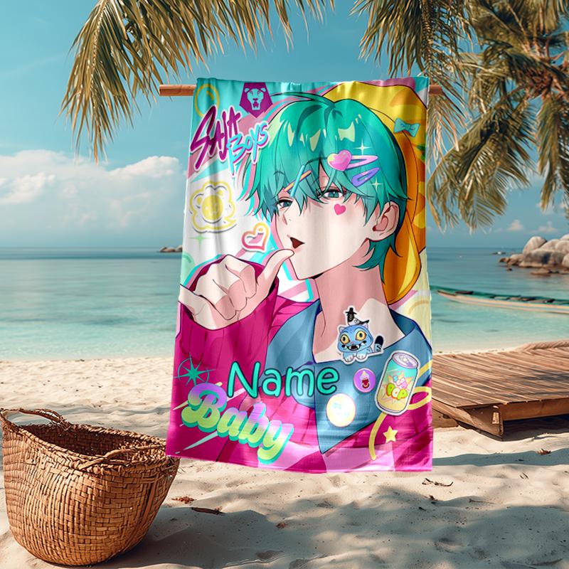 Custom Name Ultra-Soft Beach Towel with Saja Boys Theme,Ideal for Pool - Camping, Diving - Perfect Travel Essential, Vibrant Beach Towel.