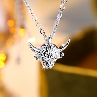 Silver Color Cow Head Necklace for Men Women Cow Head Pendant Personality Jewelry Gift