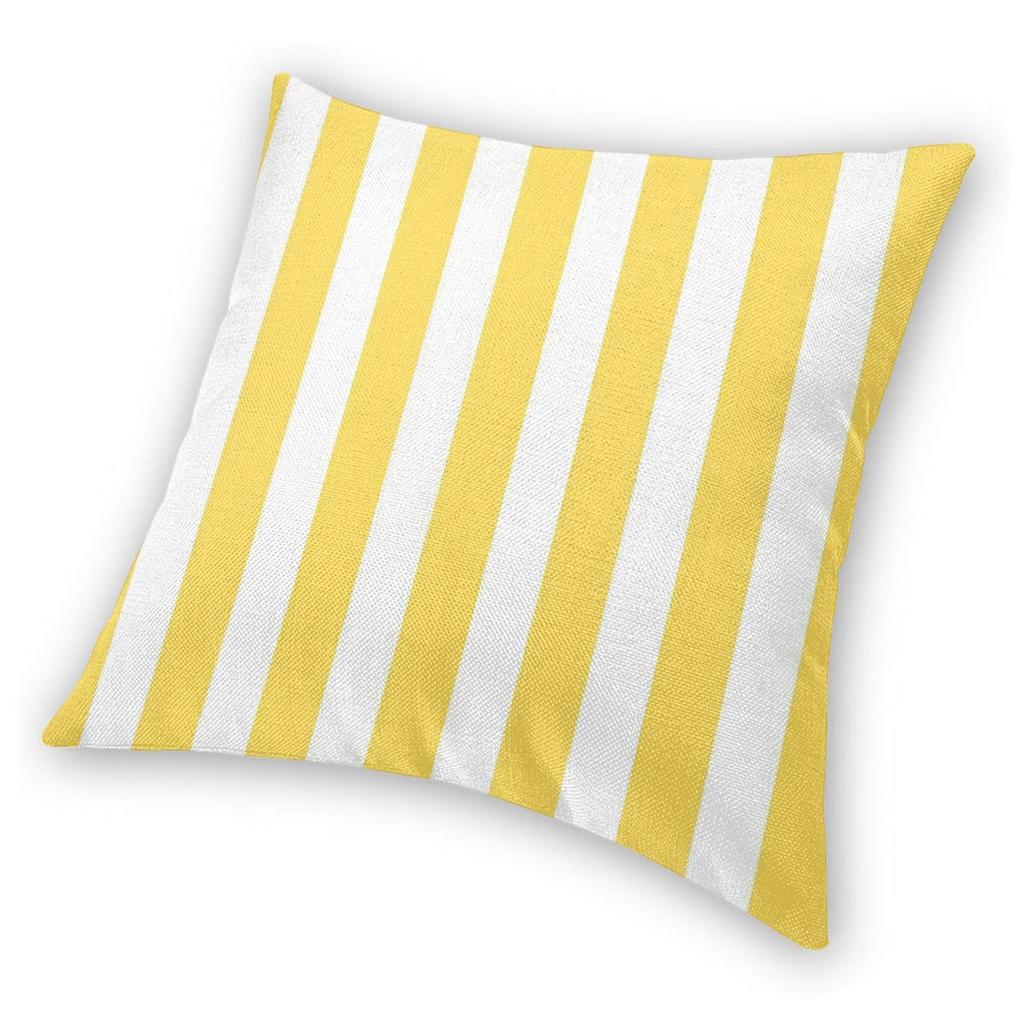 Mustard Yellow White Stripes Square Pillowcase Polyester Linen Velvet Printed Zip Decorative Sofa Seater Cushion Cover