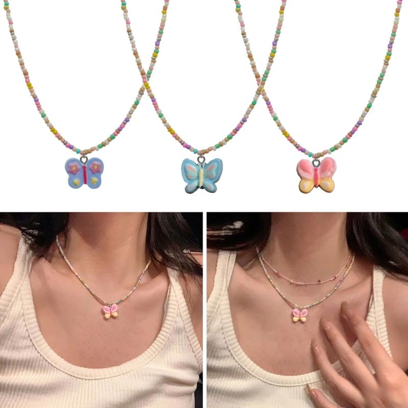 Butterfly Beaded Necklaces Butterfly Choker Pendant Necklace Beaded Choker Resin Material Perfect Gift for Girl Children