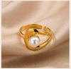 Luxury 18K Gold Plated Open Wrap Ring, Abstract Swirl Pearl Adjustable Minimalist Stainless Steel Jewelry Gift for Women