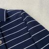 Womens 2026 Short Cropped Blazer With Silk Lining Navy Striped Wool Blend Notched Collar Single-Breasted Button Front
