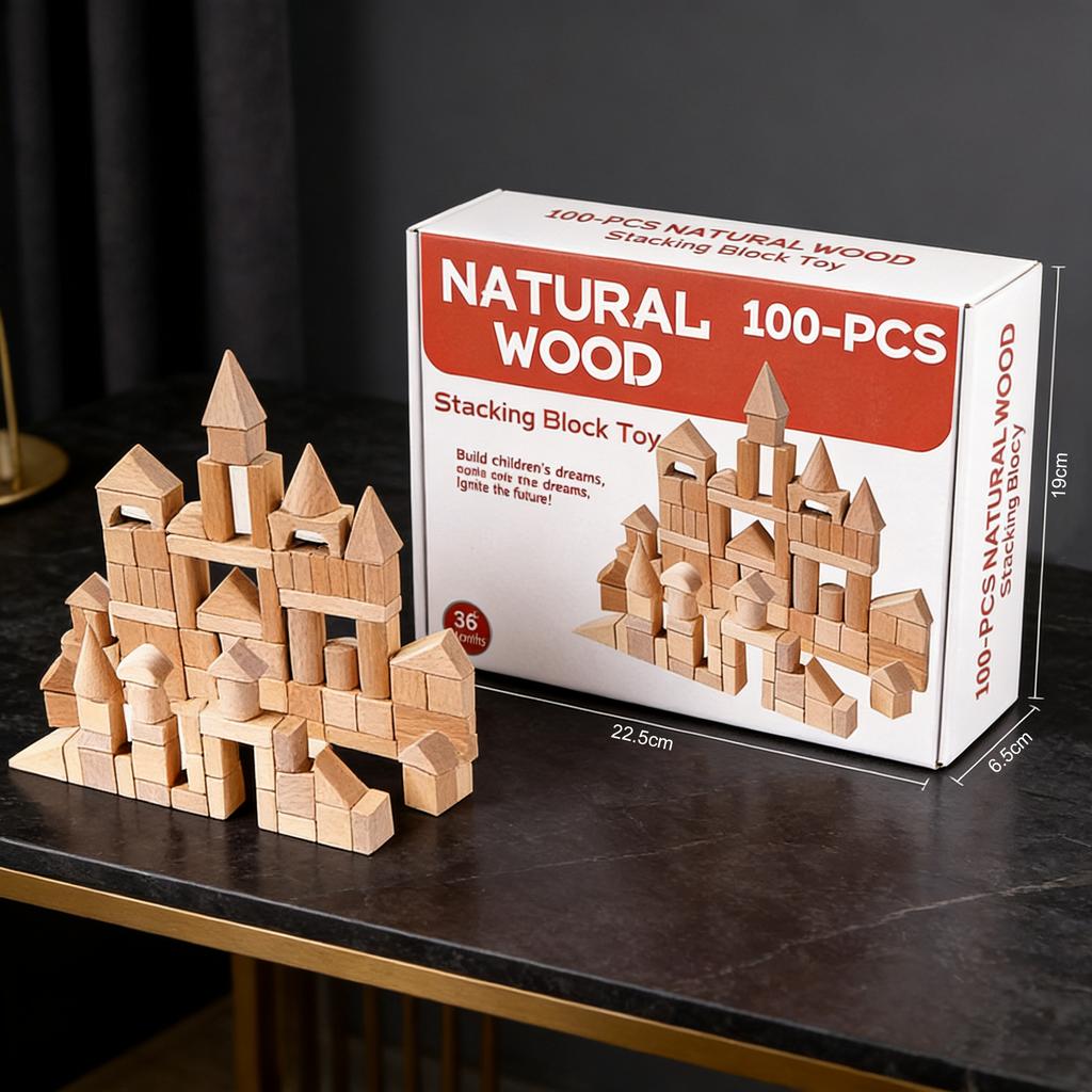 100 Pezzi Blocchi da Costruzione in Legno di Faggio per Bambini Senza Formaldeide Grandi Dimensioni Anti-Deglutizione Immaginazione Gioco Creativo di Costruzione