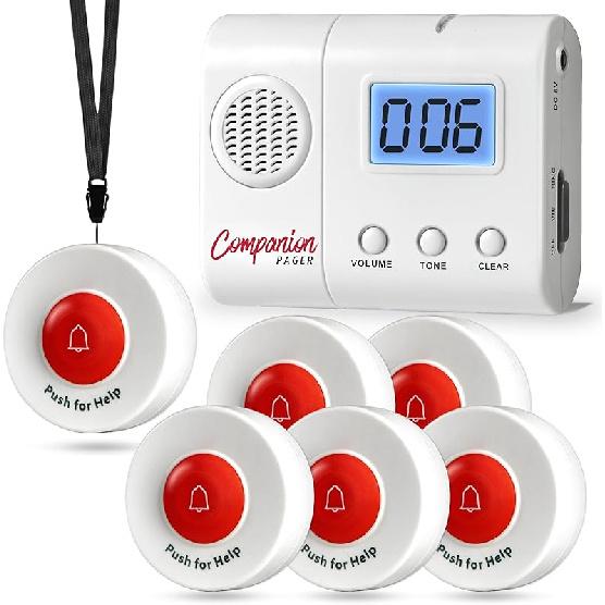 Caregiver Pager for Elderly Adults Nurse 6 Call Buttons for Elderly at Home Seniors Patients Nurse Call Light Monitoring System Alert Button Bed
