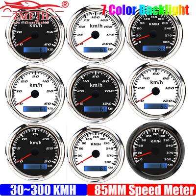 ZMFJH 30KMH-300KMH 85mm Analog Pulse Speedometer Gauge 7 Color Light Speed Meter Pulse Signal Speedometer Car Boat Yacht 12V24V