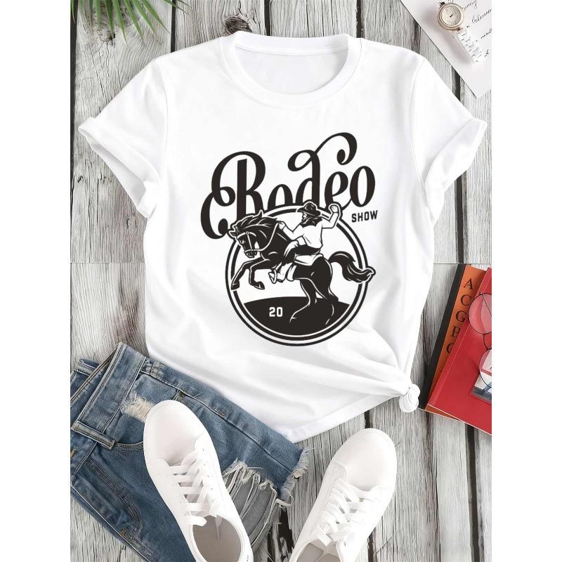 Rodeo Show 2023 Tee Women'S Crew Neck T-Shirts White Elegant High Quality Casual Regular Fit, Everyday Comfort, Comfortable Casualwear,