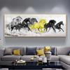Six Running Black and Gold Horse Animals Posters and Prints Art Canvas Painting Wall Art Picture for Living Room Classical Mural No Frame