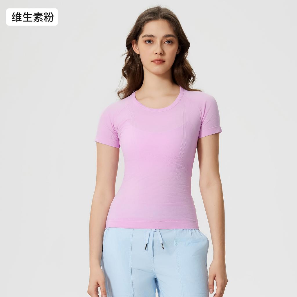 Spring and Summer New Women's Short-sleeved Crew Neck Sports T-shirt Running Fitness Top Slim-fitting Breathable Yoga Short-sleeved S1011