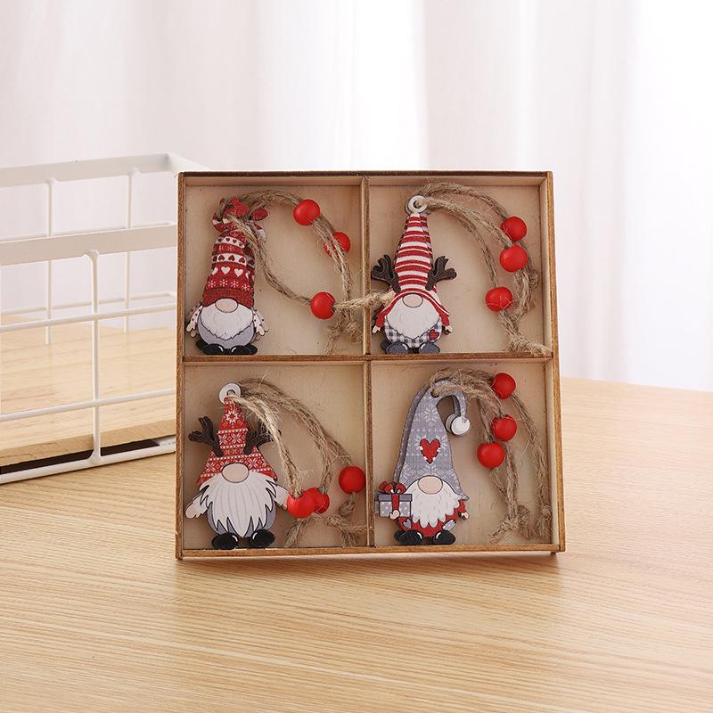 

Wooden Faceless Old Man Christmas Tree Ornaments - 12 Piece Set in Box