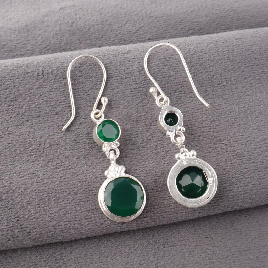 Green Onyx Gemstone 925 Sterling Silver Handmade Earrings For Mother's Day Gift EE-160-15