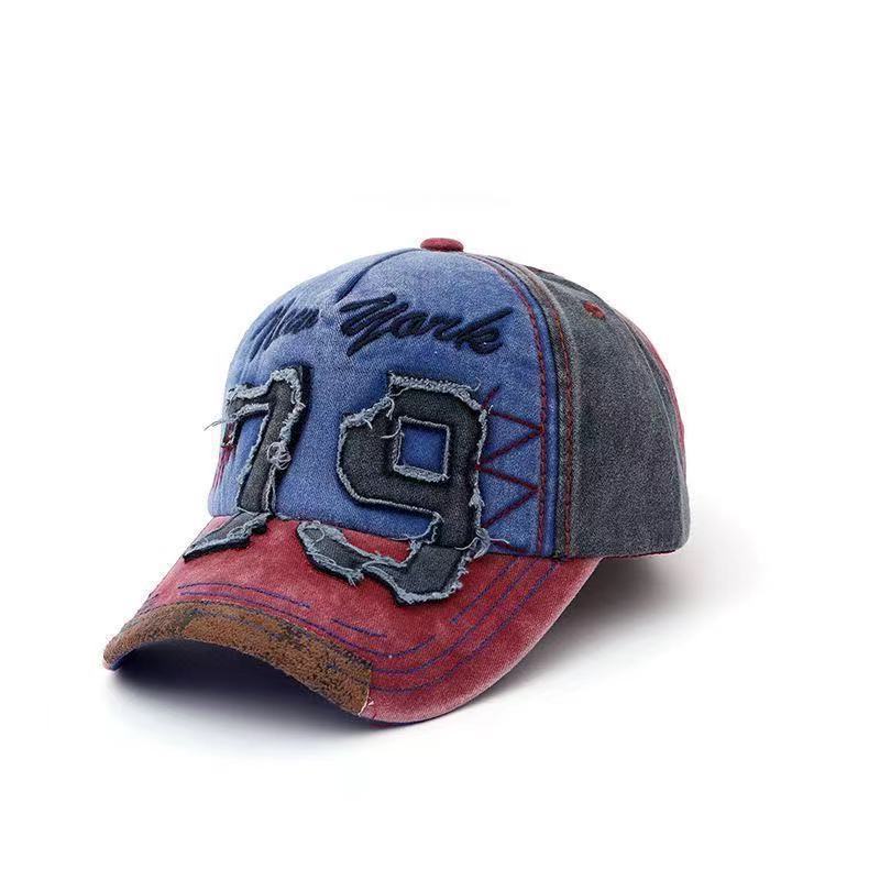 Duck tongue cap washed and worn, number 79 embroidered color blocked sun protection baseball cap, outdoor leisure