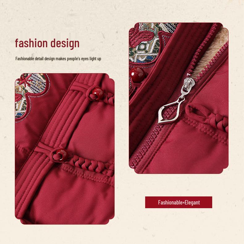 Stylish Winter Cotton Jacket for Middle-Aged and Elderly Women - Plus Velvet, Thickened, Warm, and Padded for Moms.
