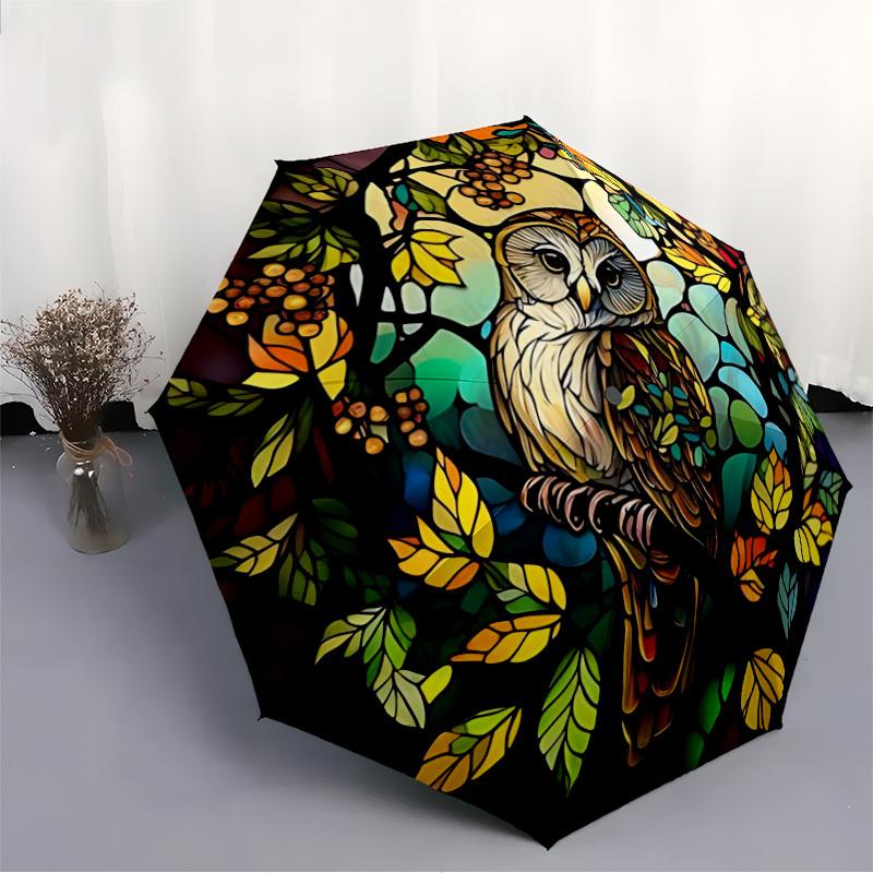 1 Stück Buntglas Eule Faltbarer Regenschirm | Elegantes Design, Modisches Accessoire, Langlebige Konstruktion, Stabile Speichen yy251107051