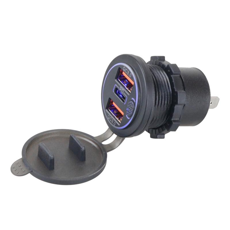 3 Ports USB Car Charger Quick Charge 3.0 PD Fast Car Charger with On/Off Button