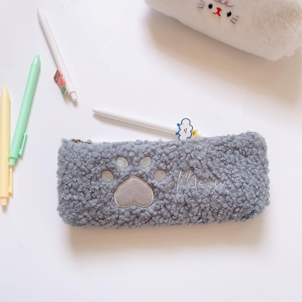 Hairy Cute Kawaii Cat Paw Plush Pencil Bag Case Girl Supplies Simple Student Stationery Pen Case Storage Bag Gifts For Kids