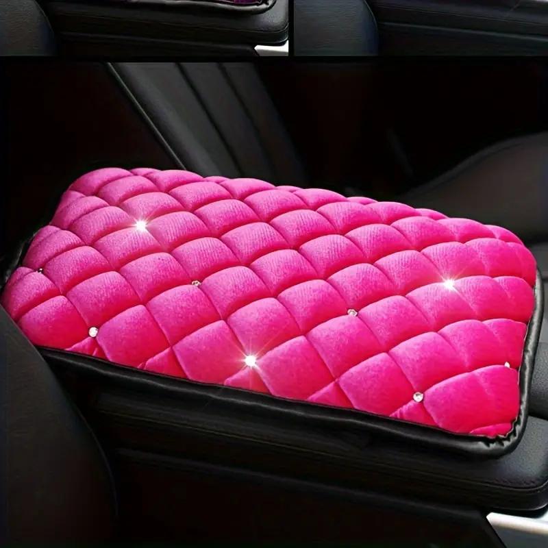 

Плюшевый кристаллический коврик для подлокотника автомобиля, защитная подушка для подлокотника центральной консоли, ромбовидная искусственная кожа, чехол для автомобильных подлокотников, накладка на ящик для хранения розовый