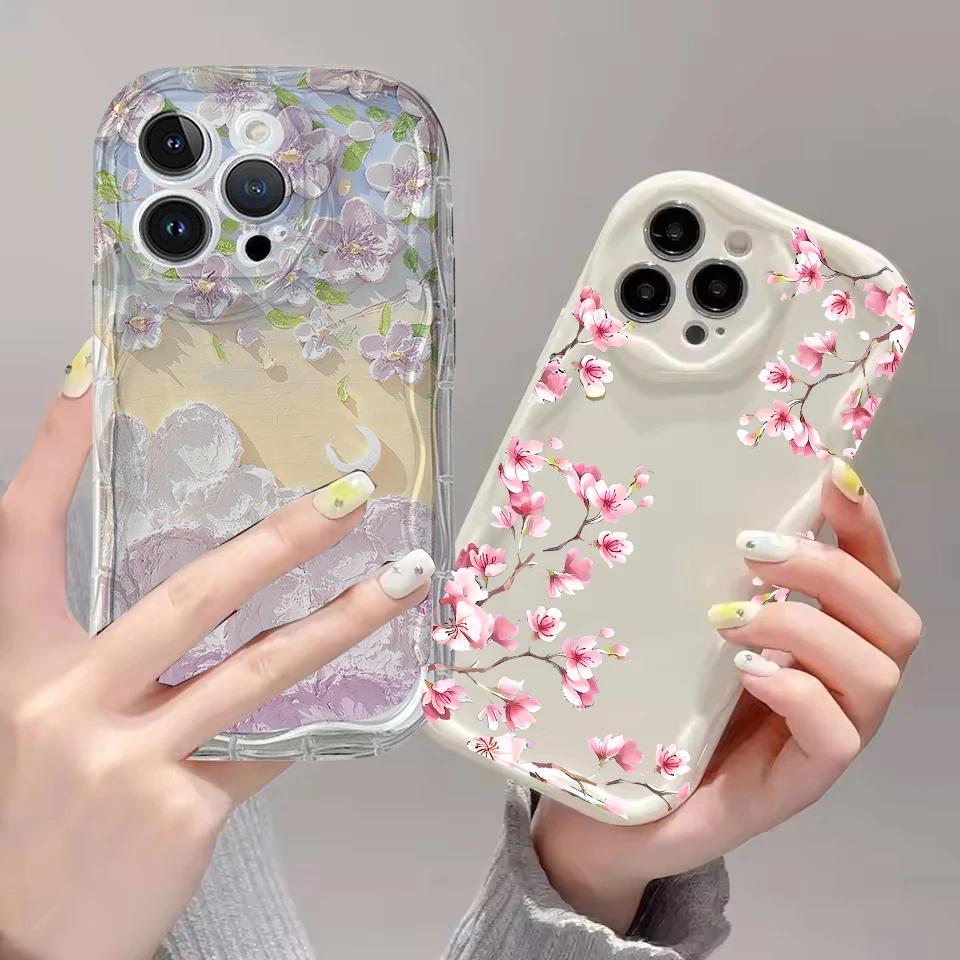 Case For Realme C53 C55 C67 C63 C65 C35 C33 C21Y C25Y C51 8 5G 10 13 11 12 Pro Plus GT 6 Note 60 Cover Flower Cream Wavy Edge