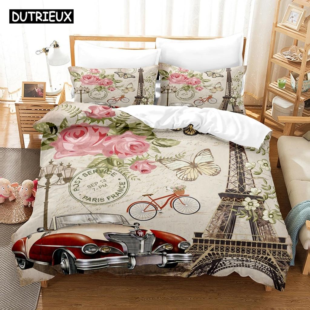 3D Design Vintage Vintage Cars Quilt Cover Kit With Pillowcase Twin Size Full Queen Size King Dimension Bedclothes Bed Linen
