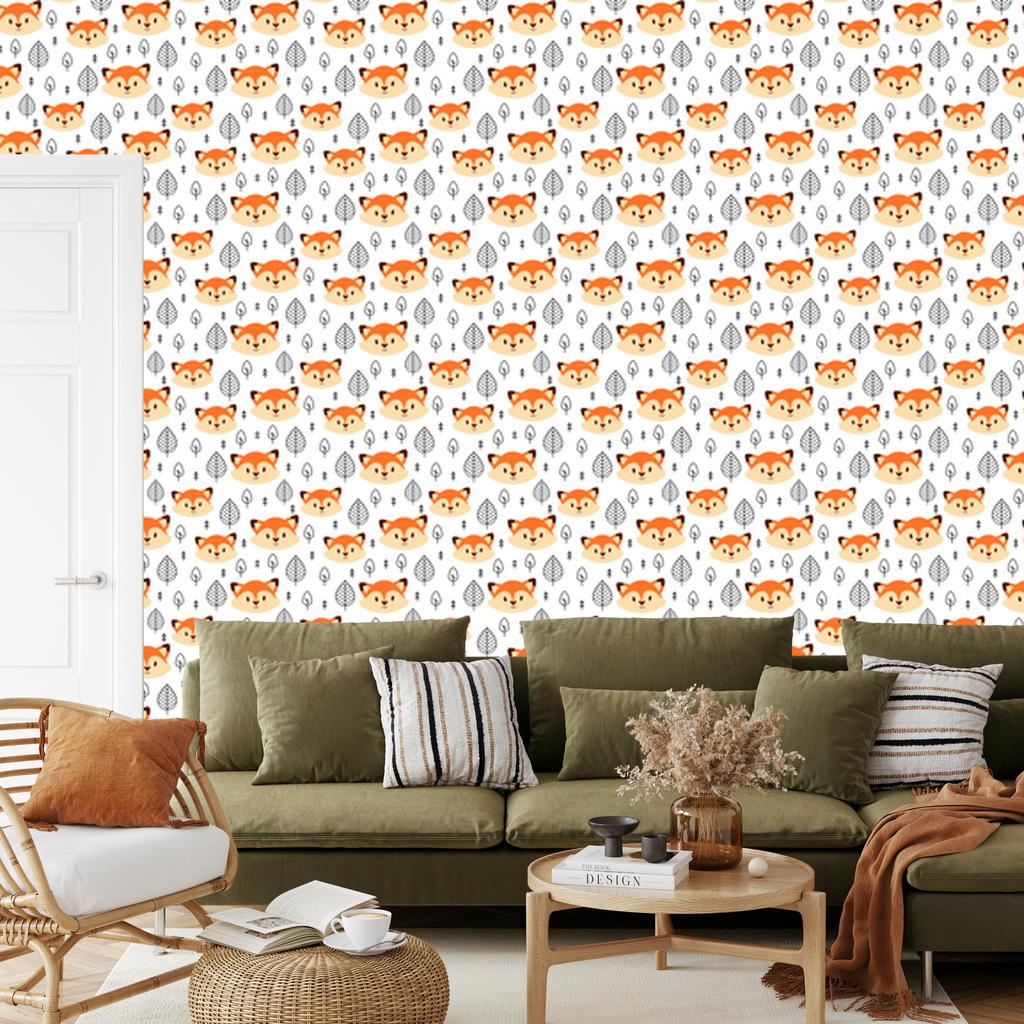 Foxes Wallpaper White and Light Gray for Living Room and Bedroom 50x1000