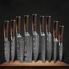 10PCS Kitchen Knives Stainless Steel 7CR17 440C Laser Damascus Japanese Santoku Cleaver Slicing Utility Chef Knife