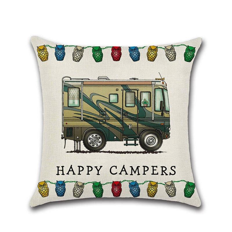 Ornate Happy Campers Sofa Throw Cushion Cover Ideal For Home Dcor