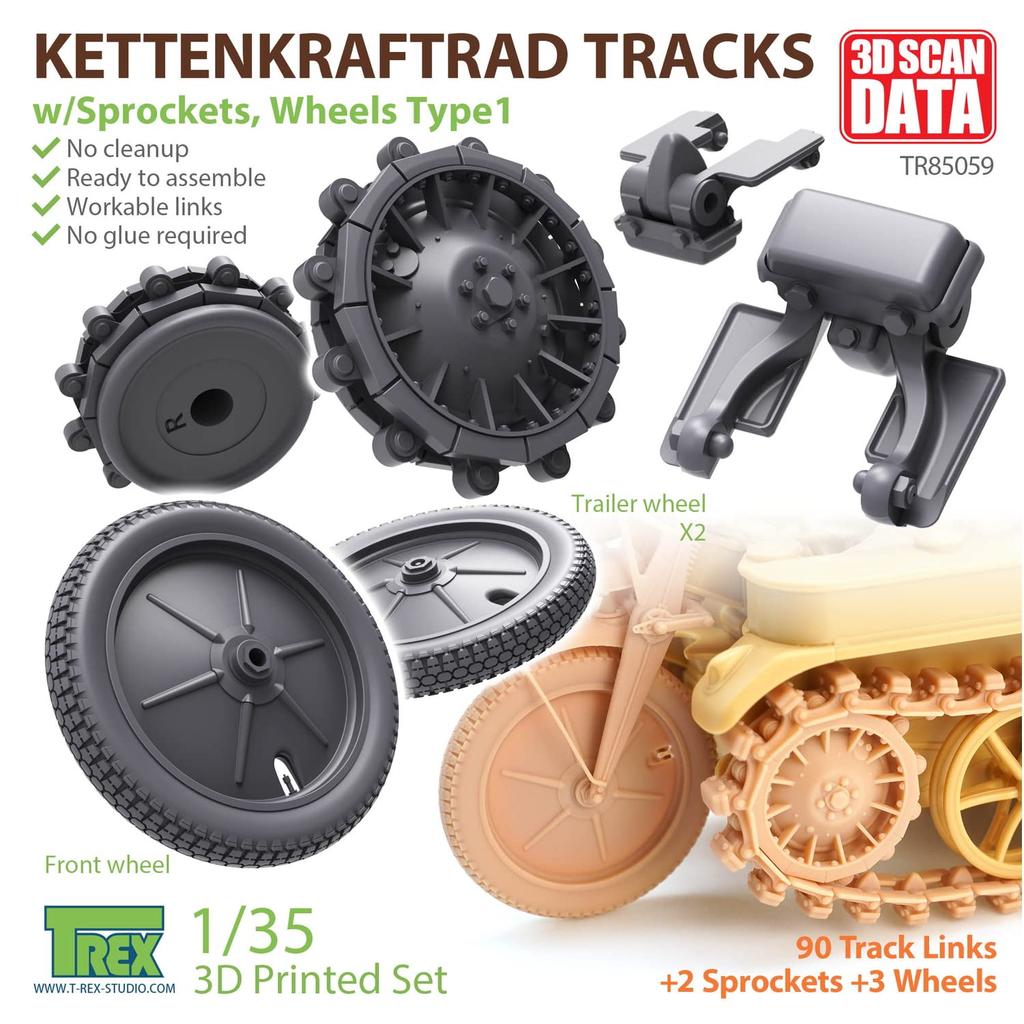 Studio World War II German Army Kettenkrad Track with Starting Wheel and Tire Type 1 Plastic Model Parts TR85059 T-Rex 1/35 (for Tamiya)