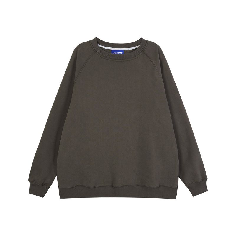 Wassup Co-Branded Trendy Brand Letter Heavy Solid Color Raglan Sleeve Crew Neck American-Style Sweatshirt Autumn and Winter Fleece-Lined Top