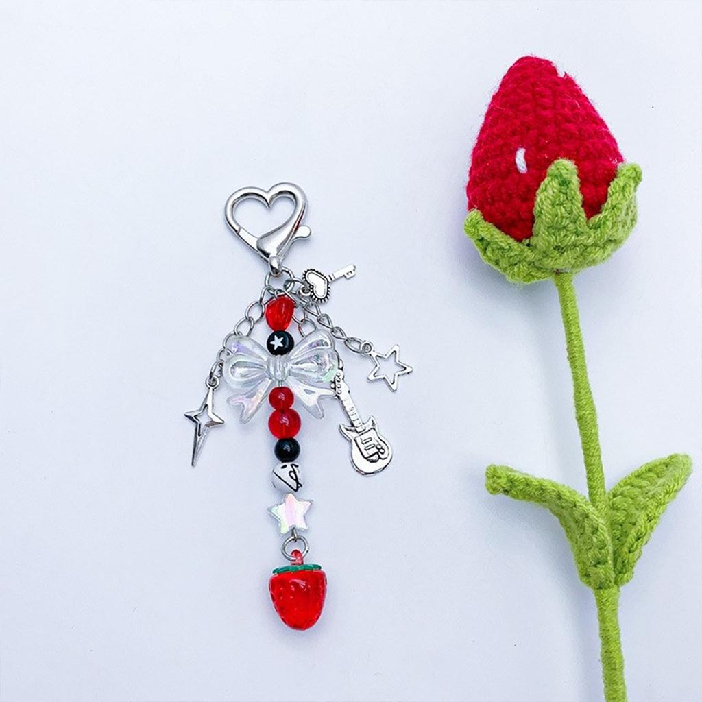 Fashion Strawberry Tassels Phone Charm Straps Car Keys Hanging Pendants Y2K Bag Decoration Lanyard Purse Accessories