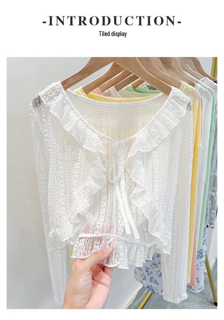 Lace Tie Women's Summer Cardigan - Lightweight Sun Protection Shawl & Airy Short Jacket In Gentle Fairy Style