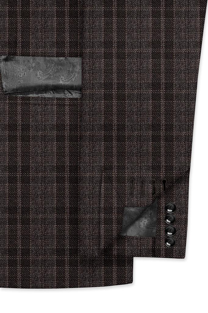 Thunder Brown Plaid Tweed Double Breasted Blazer