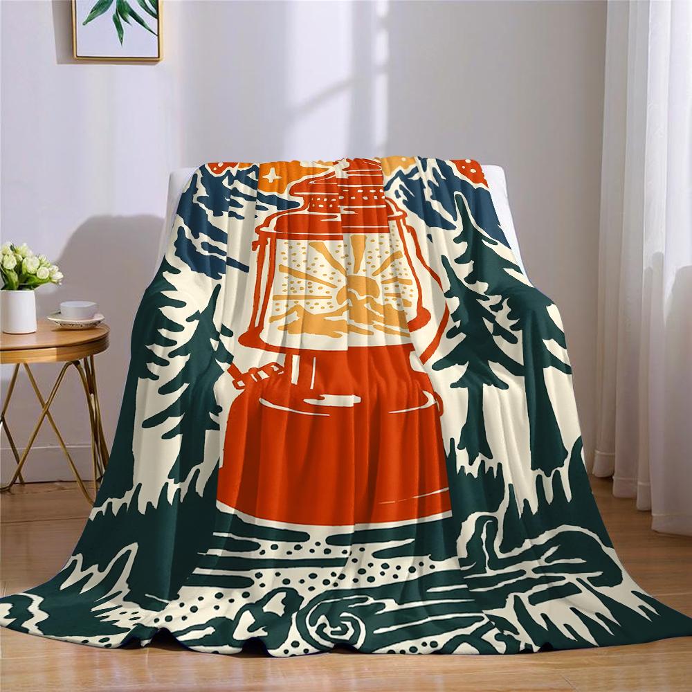 Camping Lantern Flannel Blanket Warm Soft Halloween Christmas Couch Warm Cozy Decorative Decor Gift for All Season