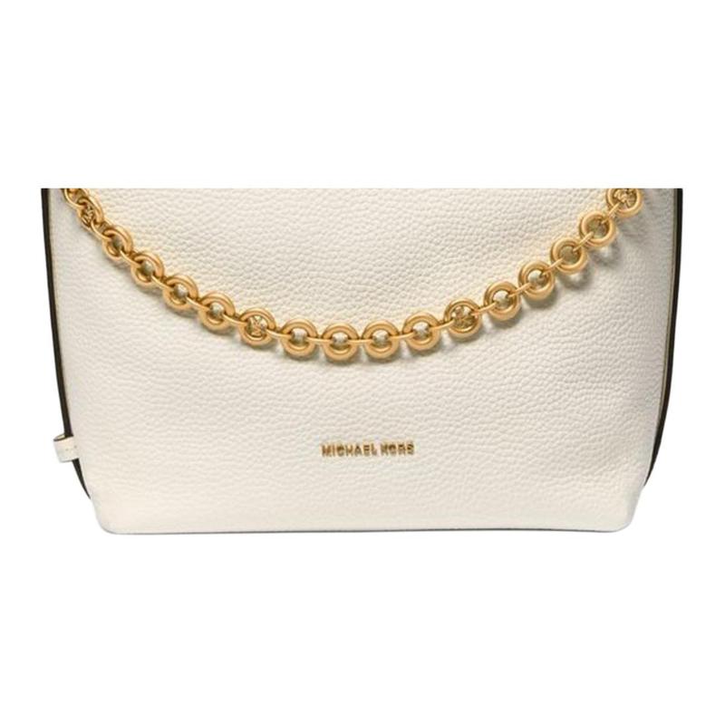Michael Kors Nolita Metal Chain Brand Logo Cowhide Bucket Crossbody Bag Small Size Women's Off-white
