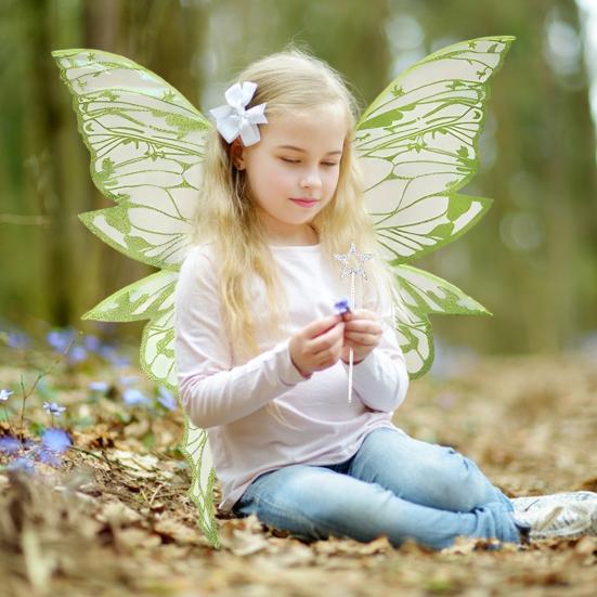 Fairy Wings for Adults And Girls Butterfly Fairy Costume Set with Floral Garland Wand Elf Ears Gradient Organza Butterfly Wings