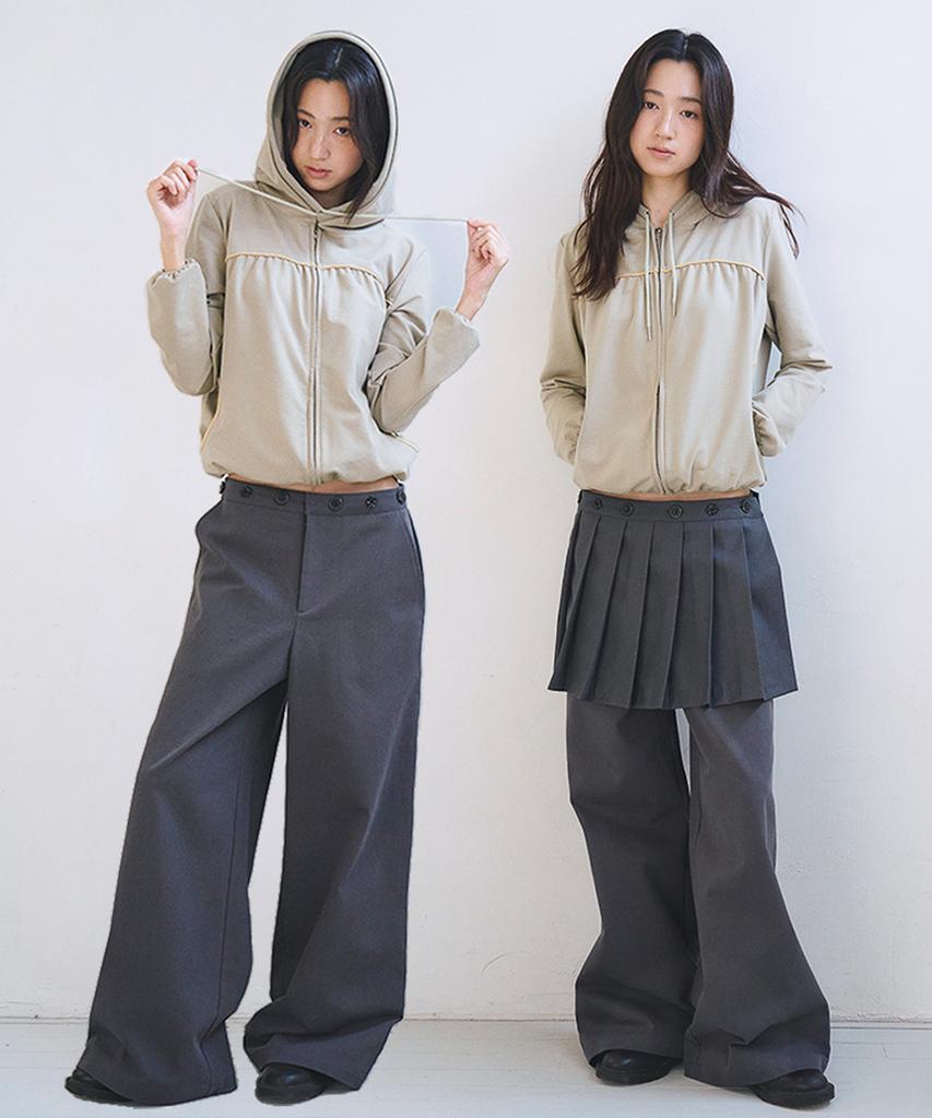 OAFISH Button Waist Wide Pants & Skirt, Charcoal