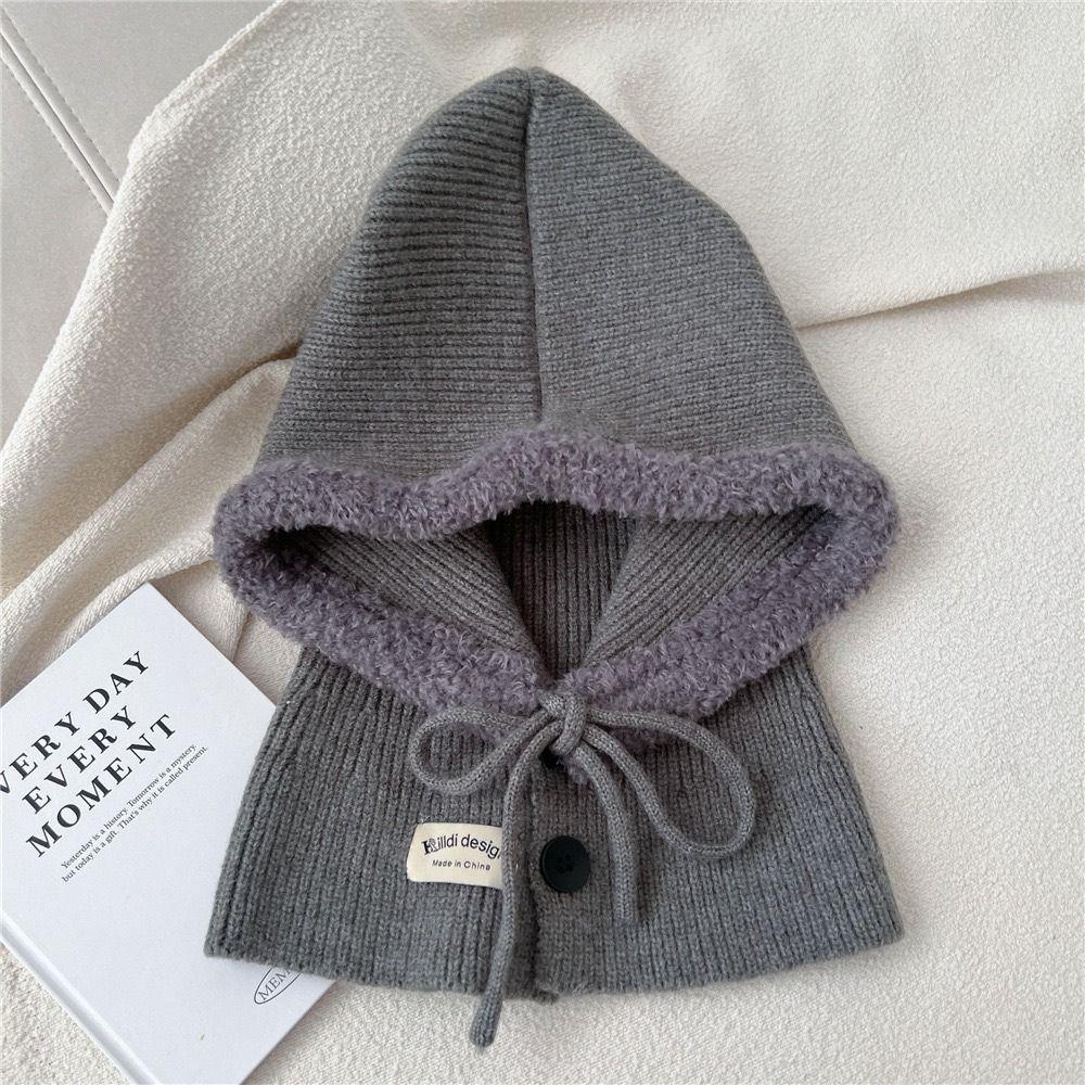 Solid Color Knitted Hooded Cap Wool Blend Earflap Hat Simple Winter Cap Outdoor