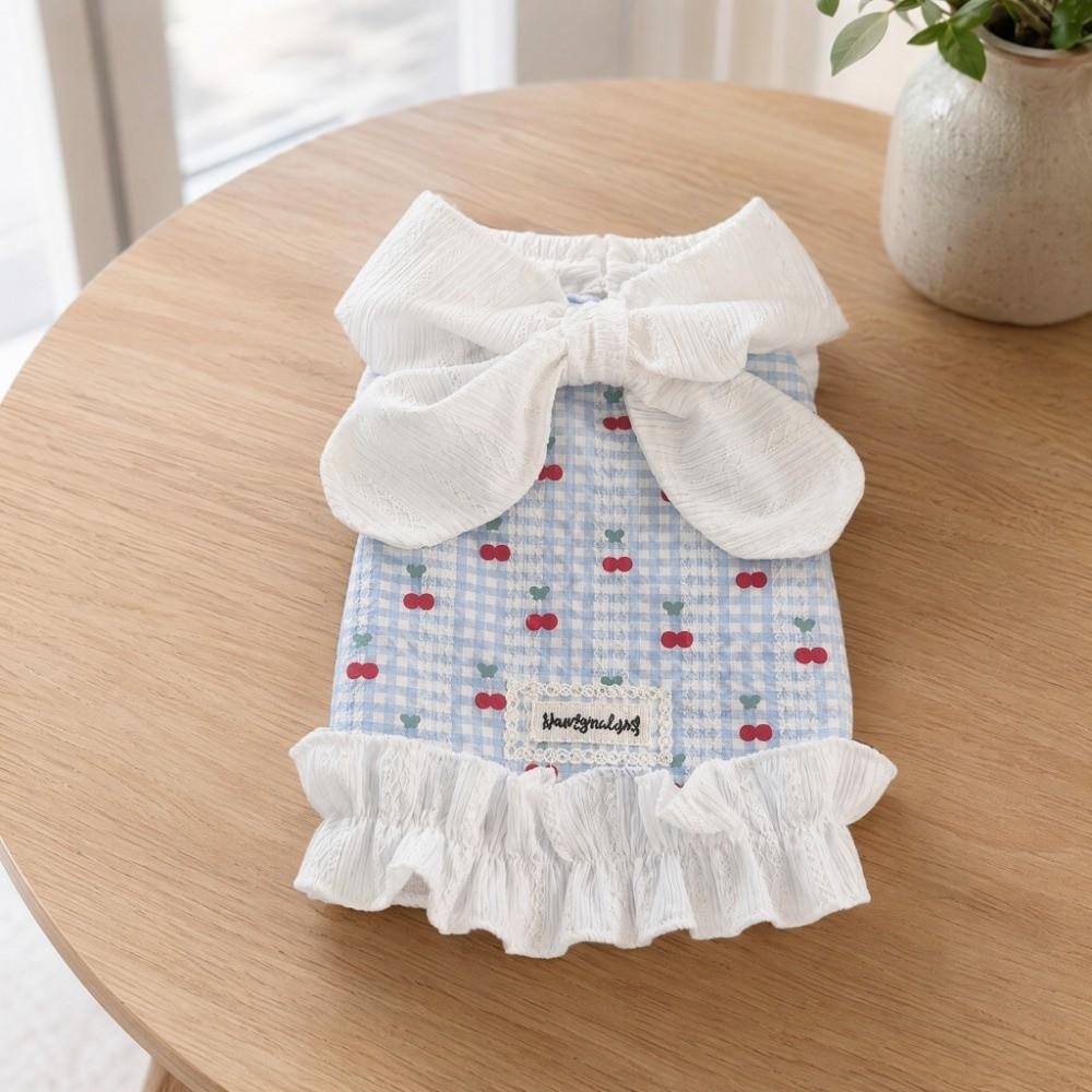 Wedding Dress Cat Dog Ruffle Dress Big Bowknot Cherry Pet Skirt Cute Sweet Dog Clothes Maltese