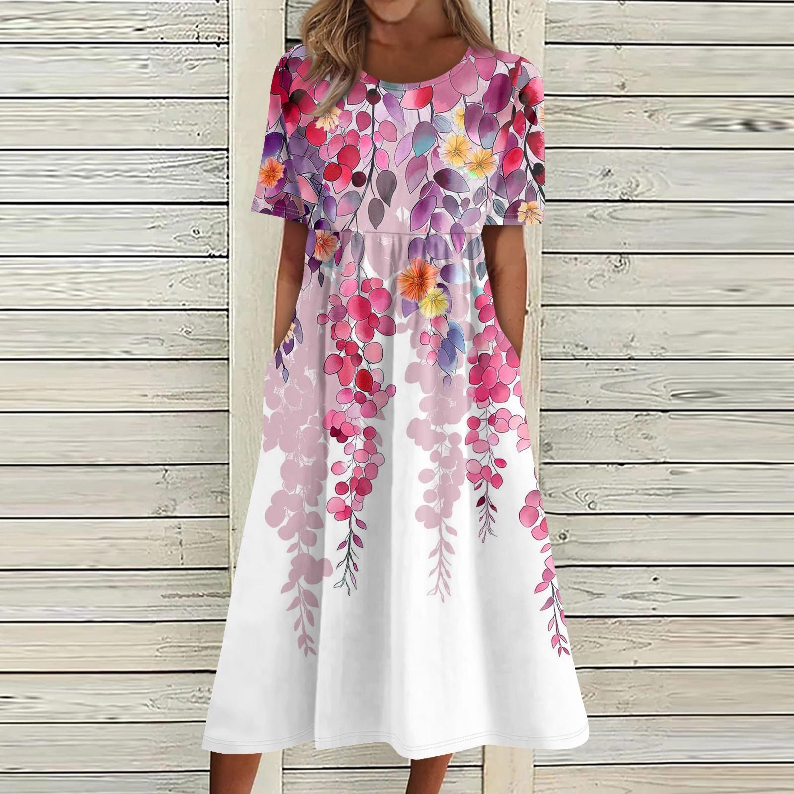 

Летнее платье для женщин, повседневное пляжное свободное платье с короткими рукавами и принтом XXXL красный