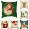 Christmas Santa Claus Throw Pillow Case For Indoor Decoration Christmas Tree Cute Bear Print Linen Sofa Cushion Cover Pillowcase
