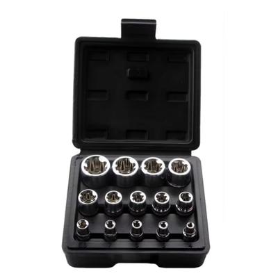 14PCS/Set E4-E24 Wrench Head Star Socket Set External Hex With Storage Box Hexagon Socket Nut Socket 1/4" 3/8" 1/2"