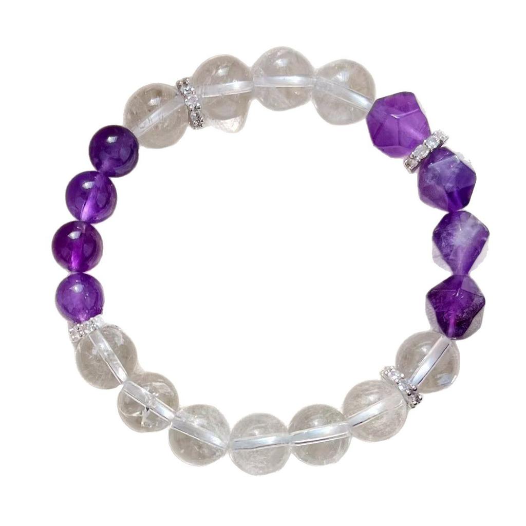 10Mm Retro Natural White Crystal Amethyst Bracelet Basic Commuter Bracelet