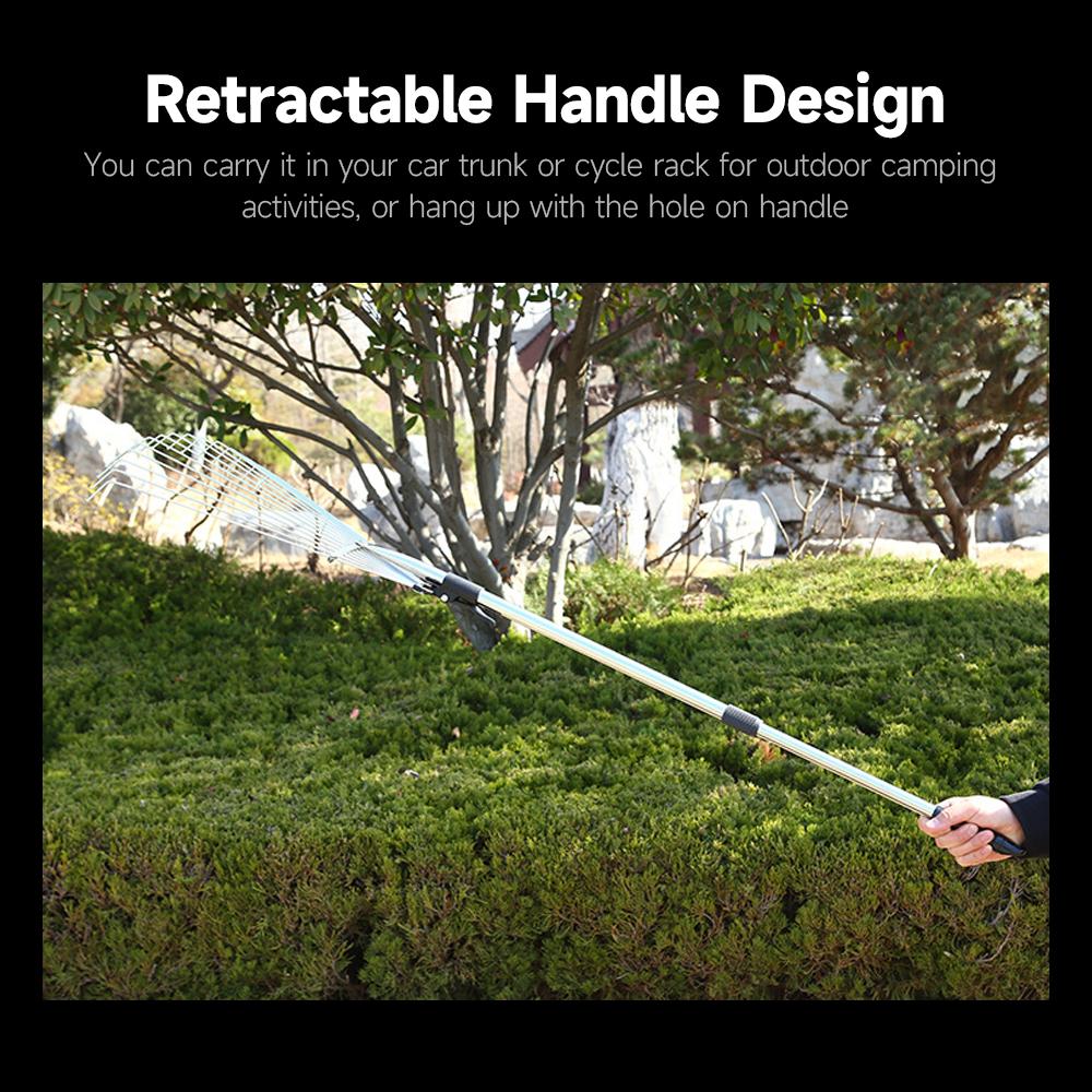 Retractable Stainless Steel Rake 15 Tines Fan-head Garden Leaves Rake Shrub Rake Garden Rake Tool for Flower Beds Lawns Yards