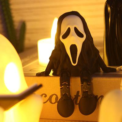 Halloweenowy Duch Czytający Lampka Nocna Plastikowa Czarna Krzyczący Duch Statuetka Ruchoma Dynia Figurka Kolekcjonerska na Halloween Biurko Półka Dekoracja Domu