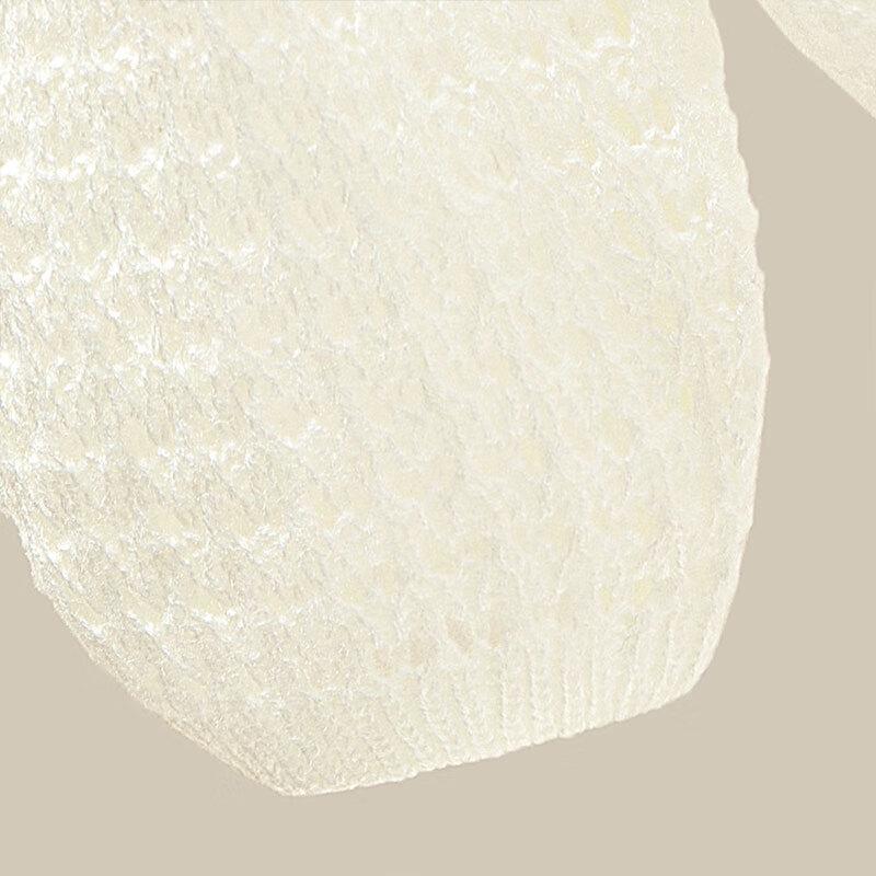 Sibaisha Women's Hollow Knit Drop-Shoulder Long Sleeve Sweater