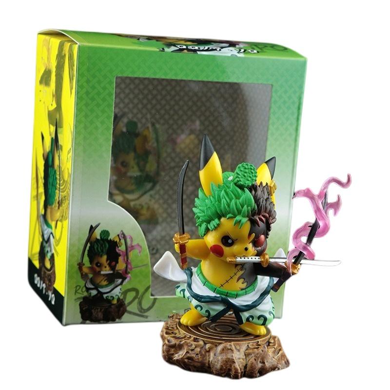 Exquisite One Piece Zoro And Pikachu Cosplay Pvc Figurine 12cm Tall