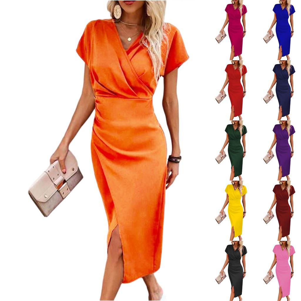 Dámské letní šaty s výstřihem do V, elegantní, slim fit, ležérní, koktejlové, pracovní, zavinovací, formální, večerní šaty