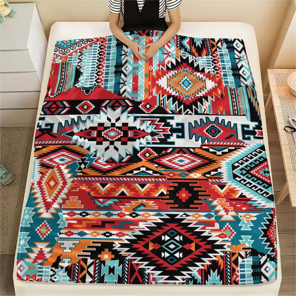 1Pc Native American Pattern Print Flannel Blanket, High Quality Comfortable for All Seasons, Home Decor, Warmth and Comfort, Perfect for Gifts
