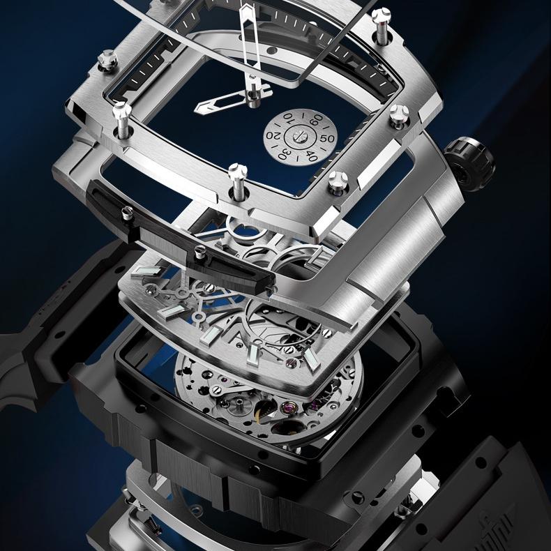 OUPINKE Hollow Barrel Mekanik Saat Moda Silikon Su Geçirmez Erkek Saati Erkek Saati