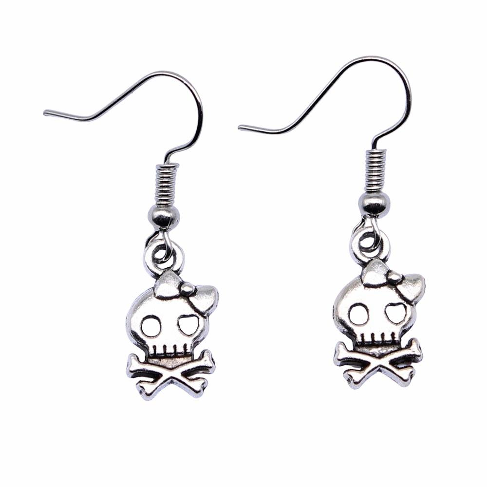 Mode Handgemacht Schlichtes Design Antike Kupferfarbe Schleife Totenkopf Anhänger Ohrringe Frauen Vintage Hängeohrringe