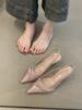 French temperament high heels spring and summer 2025 temperament socialite gentle pleated fairy pointed head shallow mouth empty sandals